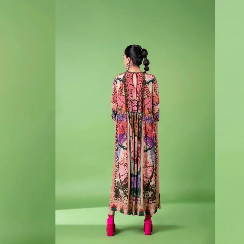 NEON ANIMALSKIN PRINT KAFTAN DRESS - Picture 4 of 5